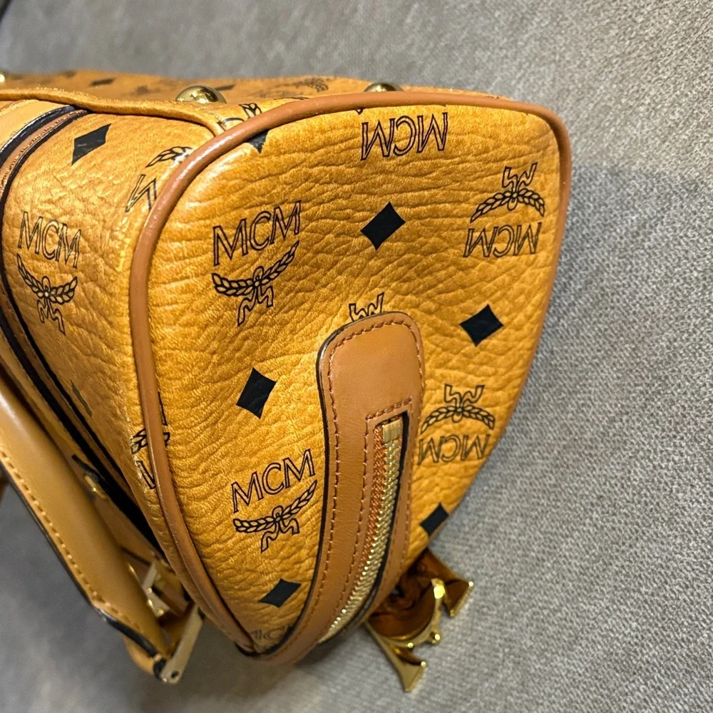 MCM Cognac Visetos Boston/Satchel Bag with Charms